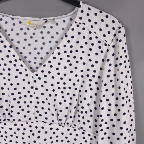 Boden Elsie Polka Dot Peplum Blouse Top White‎ Navy V-Neck Long Sleeve Size 8P - Picture 5 of 12